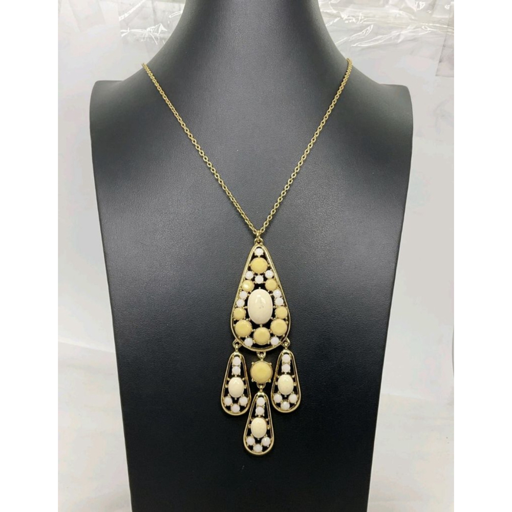 Kate Spade New York Yellow & White Jewels Drop Pendant Necklace NWOT 28"